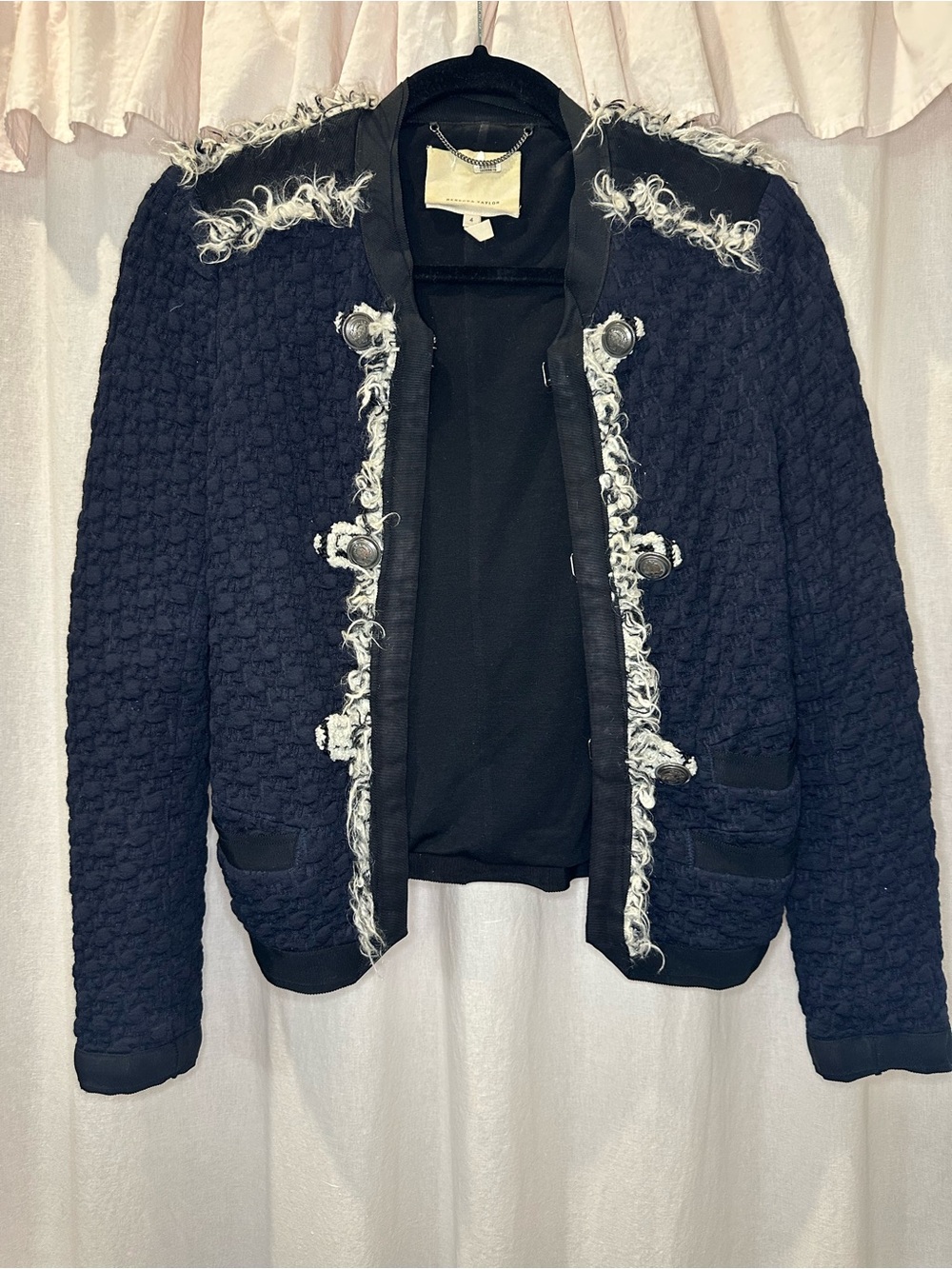 Rebecca Taylor Navy and Cream Textured Blazer
